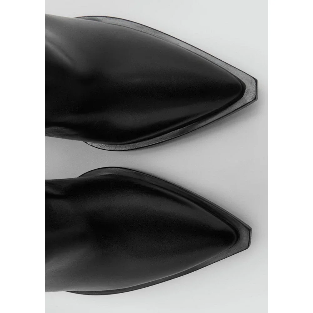 NEW MANGO MNG BLACK LEATHER COWBOY BOOTS SZ 38 7.5 - Picture 6 of 10